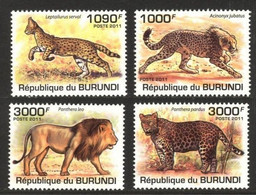Burundi 2011 MNH 4v, Wild Animals, Wildcats, Lions, Panther, Cheetah - Big Cats (cats Of Prey)