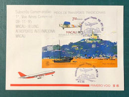 1995 MACAU INTER. AIRPORT FIRST FLIGHT COVER TO BEIJING WITH S\S - Lettres & Documents