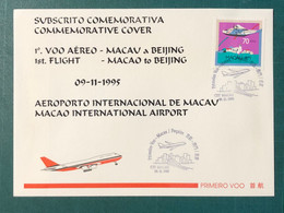 1995 MACAU INTER. AIRPORT FIRST FLIGHT COVER TO BEIJING - Covers & Documents