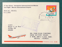 1995 MACAU INTER. AIRPORT FIRST FLIGHT COVER TO SEOUL, KOREA - Cartas & Documentos