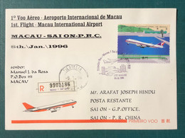 1996 MACAU INTER. AIRPORT FIRST FLIGHT COVER TO SAI ON, PRCHINA - REGISTERED COVER - Storia Postale