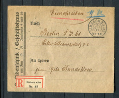 Deutsches Reich / 1925 / Reco-Brief Ex Simbach Mit Frankatur Auf Rueckseite, Firmenzudruck */ € 2.70 (D352) - Cartas
