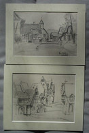 Deux Dessins Au Crayon Villages ( Bischdorf ?) Alsace Non Signé D'un Lot De Heun - Dessins