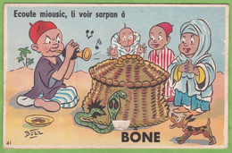 Rare CPA Carte à Système BONE Algérie Illustrateur BOZZ Panier Charmeur De Serpent - Cartoline Con Meccanismi