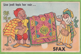 Rare CPA Carte à Système SFAX Algérie Illustrateur BOZZ Métier Marchand De Tapis - Cartoline Con Meccanismi