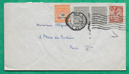 N°621 X2 + 652 + 702 MIXTE ARC DE TRIOMPHE IRIS TARIF 2F CAD PARIS RUE CUJAS POUR PARIS 1945 LETTRE COVER FRANCE - 1944-45 Triomfboog