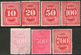 BRASIL – BRAZIL Serie NO Completa X 7 Sellos Uso En TASA = TAXE Año 1890 – Valorizada En Catálogo € 36,50 - Timbres-taxe