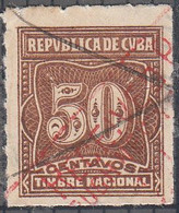 CUBA  50  CENT TAX STAMP   USED   YEAR  1957 - Gebruikt
