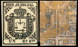 DEPENDENCIAS ESPAÑOLAS - Derecho Judicial (1856/65) 1R Negro Calcado Al Reverso - Nuevo / Mint * (con Goma) - Fiscali