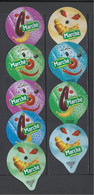 Switzerland, Coffee Cream Labels, Humorous "Smilies" From Food, Marché Ad, Lot Of 9. - Milk Tops (Milk Lids)