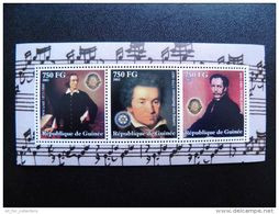 Mint Block Mini Sheet S/s From Guinee 2002, Lions Club Music Composers Liszt Beethoven Strauss - Guinea (1958-...)