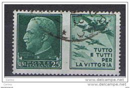 REGNO  VARIETA':  1942  PROPAGANDA  DI  GUERRA  -  25 C. AERONAUTICA  VERDE  US. -  CORONA  CAPOVOLTA  -  C.E.I. 461 C - Propaganda Di Guerra