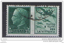 REGNO  VARIETA':  1942  PROPAGANDA  DI  GUERRA  -  25 C. AERONAUTICA  VERDE  US. -  CORONA  CAPOVOLTA  -  C.E.I. 461 C - War Propaganda