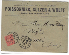 LILLE-GARE Lettre Entête Poissonnier Suzer Wolf 10 C Semeuse Lignée Yv 129 Ob Daguin Jumelée LIL521 - 1903-60 Säerin, Untergrund Schraffiert