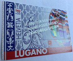 RARITÄT ! "SCHWEIZER BRIEFMARKEN" AUFDRUCK Block  Weltausstellung Helvetia 2022 Lugano (Schweiz M.s Stamp Exhibition - Blokken