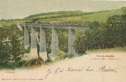 Train On Bridge Fribourg Pont De Granfey Hand Colored Timbre Taxe à Gien Loiret - Obras De Arte