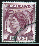 Malaya Penang 1954 Queen Elizabeth II Single 10c Stamp In Fine Used - Penang