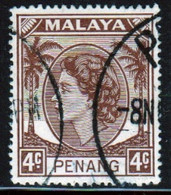 Malaya Penang 1954 Queen Elizabeth II Single 4c Stamp In Fine Used - Penang
