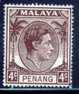 Malaya Penang 1949 George VI Single 4c Definitive Stamp In Fine Used - Penang