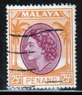 Malaya Penang 1954 Queen Elizabeth II Single 25c Stamp In Fine Used - Penang