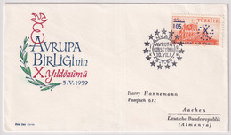 MiNr. 1625 Türkei1959, 5. Mai. 10 Jahre Europarat. MiNr. 1612 Mit Violettblauem Bdr.-Aufdruck - Illustriertes FDC - 1959