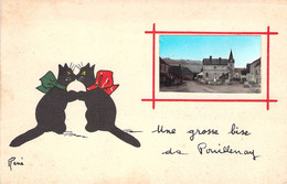 CP Une Grosse Bise De Pouillenay - Illustration Chat Et Une Vue De Pouillenay - Other & Unclassified