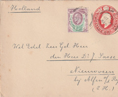 1902 - KEVII 1d Cover Stationery With Additional 1 1/2 D Stamp From Reading To Nieuwegein, Netherlands - Arrival Stamp - Brieven En Documenten