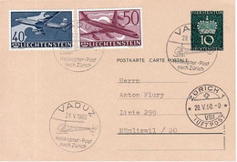 Liechtenstein 1960: Helikopter-Post Nach Zürich Ab VADUZ 28.V.60 Mit Zu F35-36 Mi 392-393 Yv PA 35-36 Auf LBK N° 37 - Stamped Stationery