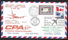 PRIMO VOLO - FIRST FLIGHT CPA DA MONTREAL AD ATHENS *10.IX.1968 * SU BUSTA UFFICIALE - AFFRANCATURA MISTA - Primeros Vuelos