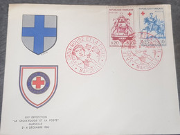 LETTRE LA POSTE ET LA CROIX ROUGE RED CROSS CACHET COMMEMORATIF ROUGE XIII EXPOSITION MARSEILLE 3&4-12-1963 COTE 8 E - Red Cross