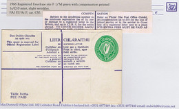 Ireland 1966 Registered Envelope 1/5d Green, Size F Compensation 1s/£10 Unused Slight Wrinkles EU 8cF - Postal Stationery