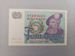 Billete De Suecia De 5 Kronor, Año 1981, UNC - Svezia