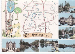 Cpsm Gd Format  Carte Géographique De Sologne Et Multi-vues 1963. - Mapas