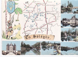 Cpsm Gd Format  Carte Géographique De Sologne Et Multi-vues 1963. - Landkarten