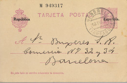 1931 TARRAGONA  ,  E.P. 61 CIRCULADO ENTRE VENDRELL  Y BARCELONA - 1850-1931
