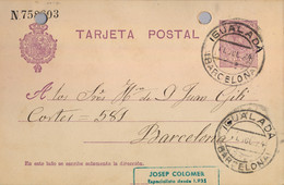 1924 BARCELONA  ,  E.P. 50 CIRCULADO ENTRE IGUALADA Y BARCELONA - 1850-1931