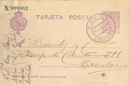 1924 BALEARES  ,  E.P. 50 CIRCULADO ENTRE MAHÓN Y BARCELONA - 1850-1931