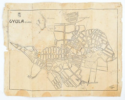 1915 Gyula R. T. Város Térképe, Foltos, Szakadásokkal, 36,5×46,5 Cm - Non Classificati