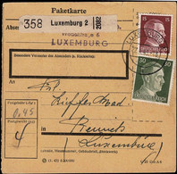 Luxembourg Luxemburg 1943 Carte Paquets / Paketkarte Luxembourg Vers Remich / 2 Scans - 1940-1944 Deutsche Besatzung