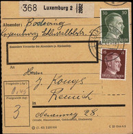 Luxembourg Luxemburg 1943 Carte Paquets / Paketkarte Luxembourg Vers Remich / 2 Scans - 1940-1944 Occupazione Tedesca