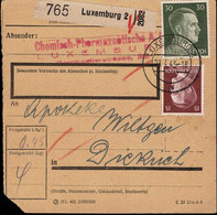 Luxembourg Luxemburg 1943 Carte Paquets / Paketkarte Luxembourg Vers Diekirch / 2 Scans - 1940-1944 Occupation Allemande