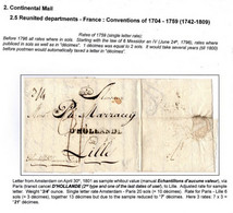 Lettre 1801 D'amsterdam Pour Lille - Griffe D'hollande - 3/4 Once Port 21 - Manual Echantillons Aucune Valeur Via Paris - ...-1852 Vorläufer