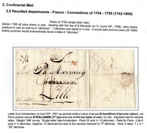 Lettre 1801 D'amsterdam Pour Lille - Griffe D'hollande - 3/4 Once Port 21 - Manual Echantillons Aucune Valeur Via Paris - ...-1852 Precursores