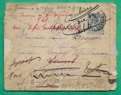 N°90 SAGE CURIOSITE LETTRE REEXPEDIEE 6 FOIS CHERBOURG LORIENT BREST TOULON DUNKERQUE POUR MARIN TORPILLEUR 1897 - Seepost