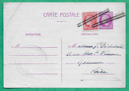 N°676 + 679 CERES MAZELIN CARTE POSTALE ANNULATION ROULETTE TRAIT EN ARRIVEE ROANNE LOIRE 1946 LETTRE COVER FRANCE - 1945-47 Ceres De Mazelin