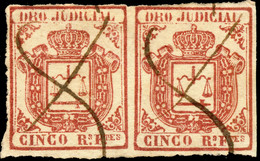 DEPENDENCIAS ESPAÑOLAS - Derecho Judicial (1856/65) Pareja 5R Rojo Carmin - Usado / Used ° - Fiscale Zegels
