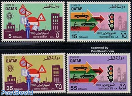 Qatar 1975 Traffic Week 4v, Mint NH, Transport - Various - Automobiles - Motorcycles - Traffic Safety - Police - Cars
