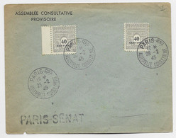ARC TRIOMPHE 40CX2 LETTRE ENTETE ASSEMBLEE CONSULTATIVE PARIS 6BIS 28.2.1945 + PARIS SENAT NON VOYAGEE - 1944-45 Triumphbogen