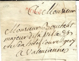 1790 - Lettre De MONS - 20 Mm  Rouge  Pour Valenciennes  ( écrite De L'Abbaye Des Ecoliers ) - 1790-1794 (Französische Revolution)