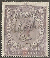 Cape Of Good Hope 1865 Revenue. 1 Pound Lilac, Wmk.CC, Barefoot 34. - Kap Der Guten Hoffnung (1853-1904)